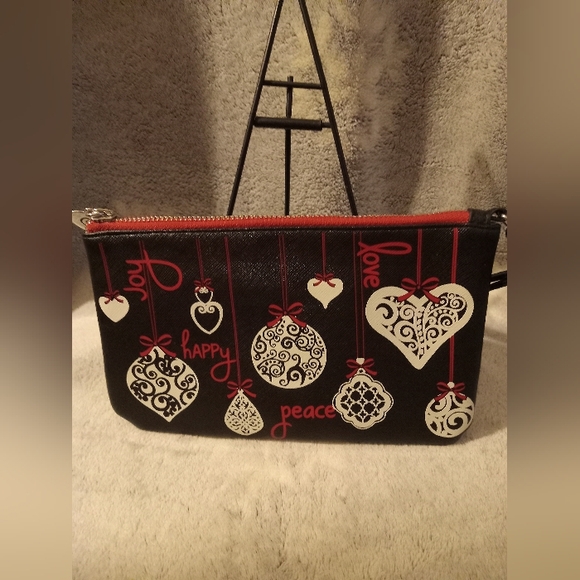 Brighton Black Leather Holiday Wrislet With Red And White Accents EUC - Picture 2 of 8
